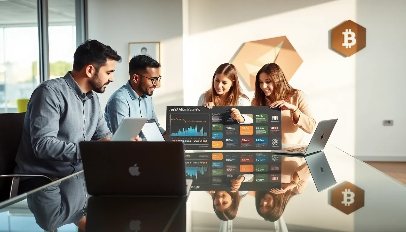 diverse team discussing altcoin wallets in a modern office.