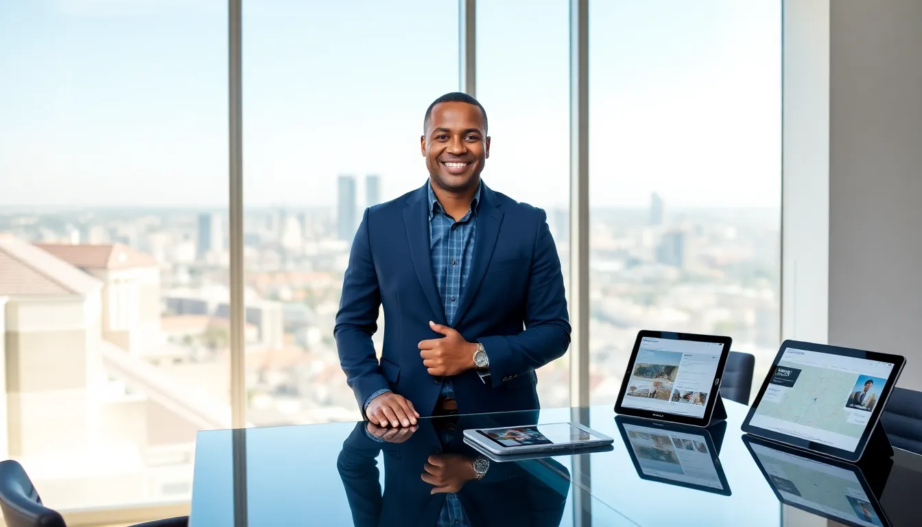 Timothy Homerocketrealty in a modern office, showcasing real estate expertise.